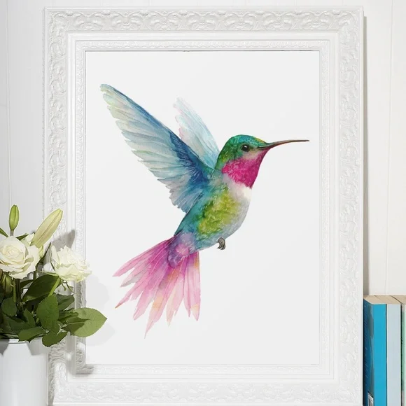 Watercolor Hummingbird Wall Art Print, Unframed - Enchanting Nature-Inspired - Picture 6 of 6